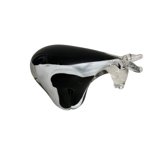 Handcrafted Glass Cow Paperweight Black & Clear Decorative Collectible Accent - Picture 1 of 5